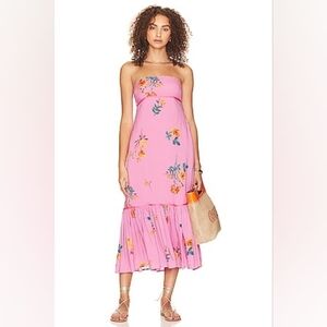 NWT Free People Pink Floral Strapless Midi Dress Size L